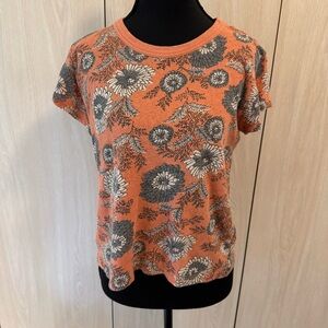 Madewell Orange Floral Short Sleeve Baby Tee